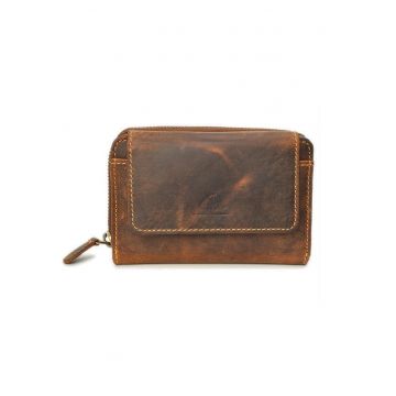 Portofel dama piele naturala maro antichizat 13.5 x 9.5 x 4.0 cm - Vintage -  Maro antichizat