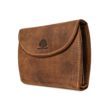 Portofel dama piele naturala maro antichizat 13 x 9 cm - Vintage -