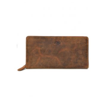 Portofel dama piele naturala maro antichizat 19 x 10 cm - Vintage -  Maro antichizat