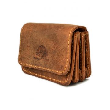 Portofel dama piele naturala maro antichizat 8 x 5.5 x 2.5 pana la 6.5 cm - Vintage -