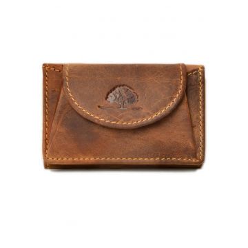 Portofel dama piele naturala maro antichizat 9.5 x 6 cm - Vintage -