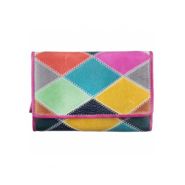 Portofel dama piele naturala multicolor 14 x 9 cm - Candy Shop -