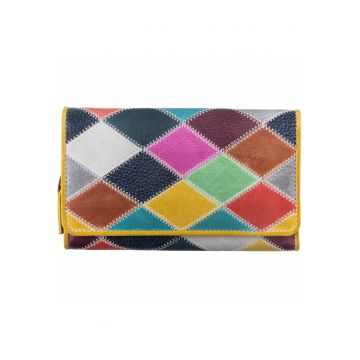 Portofel dama piele naturala multicolor 17 x 10.5 x 4 cm - Candy Shop -