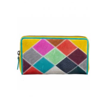 Portofel dama piele naturala multicolor 18.5 x 10 x 2.5 cm - Candy Shop zickzack -