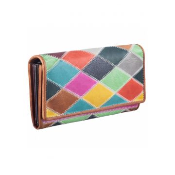 Portofel damă piele naturală multicolor 18x9.5x3.5cm -