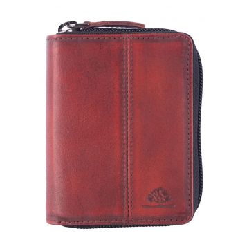 Portofel dama piele naturala rosu 8 x 10 cm - Destressed -
