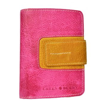Portofel dama piele naturala roz - galben 10 x 13.5 x 3.5 cm - Candy Shop -