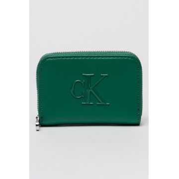 Portofel de piele ecologica cu fermoar si logo Bold - Verde smarald