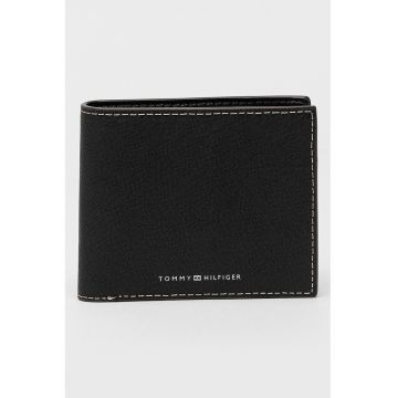 Portofel de piele saffiano cu buzunar pentru monede - Negru