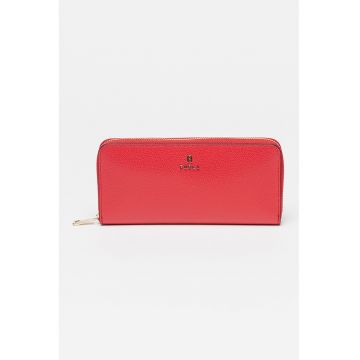 Portofel din piele cu fermoar si detaliu logo Camelia - Rosu vermillion
