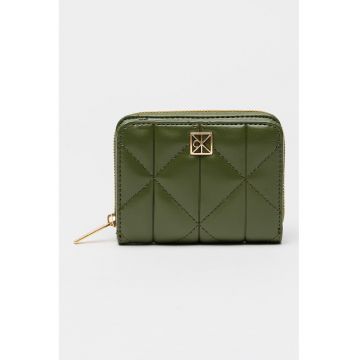 Portofel matlasat de piele ecologica cu model matlasat si protectie RFID - Sage Green