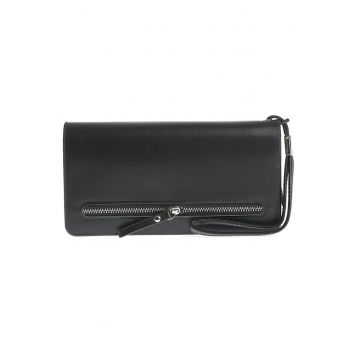 Portofel negru elegant cu fermoar si compartimente multiple