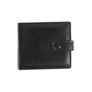 Portofel negru elegant din piele ecologica cu inchidere capsa