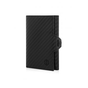 Portofel piele naturala cu protectie anti scanare carduri RFID - design compact trifold - Toscana - negru carbon fiber