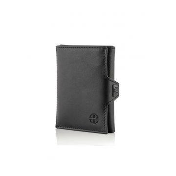 Portofel piele naturala cu protectie anti scanare carduri RFID - design compact trifold - Verona - Negru