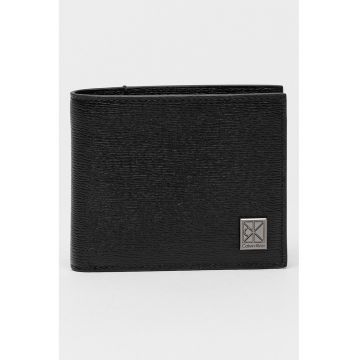 Portofel pliabil de piele cu aspect texturat - Negru