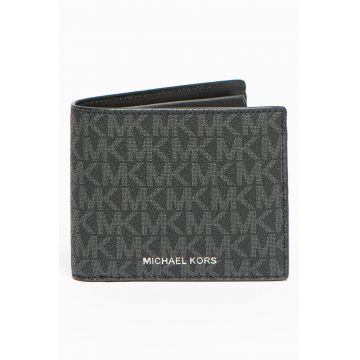 Portofel pliabil de piele cu logo - Negru