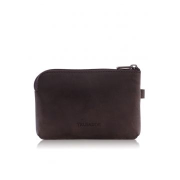 Portofel pouch din piele naturala mini cu fermoar Milano - Maro inchis - 10 -9 x 7 -9 x 2