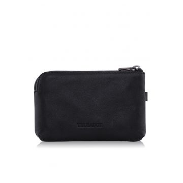 Portofel pouch din piele naturala mini cu fermoar Milano - Negru - 10 -9 x 7 -9 x 2