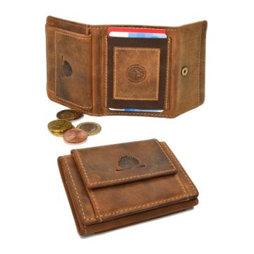 Portofel unisex piele natural maro antichizat 10 x 7 cm - Vintage -  Maro antichizat
