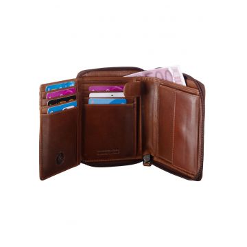 Portofel unisex piele naturala maro 10 x 12.5 x 2.5 cm - Waxy Vintage -