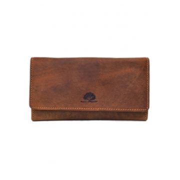 Portofel unisex piele naturală maro -  16 sloturi carduri - compartiment monede - 18x10x3.5cm