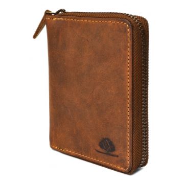 Portofel unisex piele naturala maro antichizat 10 x 13 cm - Vintage -