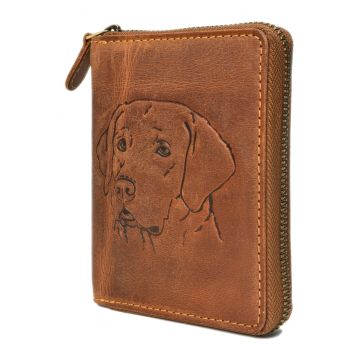 Portofel unisex piele naturala maro antichizat 10 x 13 cm - Vintage Labrador -