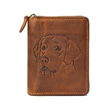 Portofel unisex piele naturala maro antichizat 10 x 13 cm - Vintage Labrador -