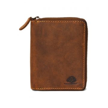 Portofel unisex piele naturala maro antichizat 10 x 13 cm - Vintage -