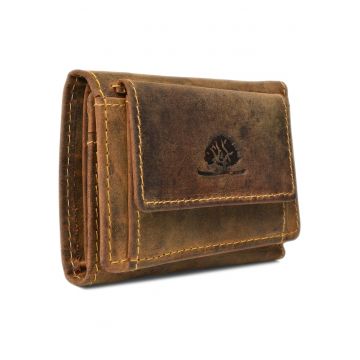 Portofel unisex piele naturala maro antichizat 10 x 8 cm - Vintage -