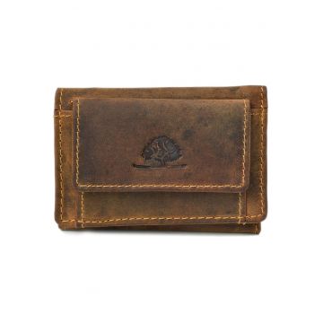 Portofel unisex piele naturala maro antichizat 10 x 8 cm - Vintage -