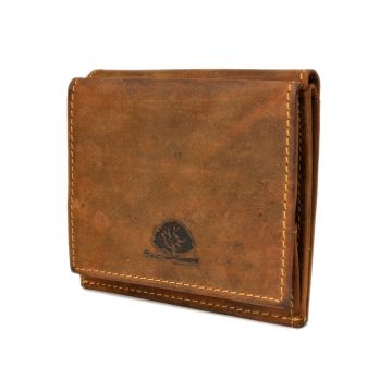 Portofel unisex piele naturala maro antichizat 10 x 9 cm - Wiener Schachtel Vintage -
