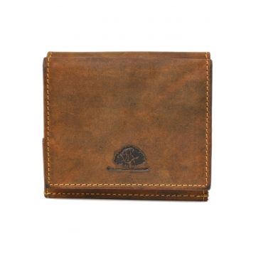 Portofel unisex piele naturala maro antichizat 10 x 9 cm - Wiener Schachtel Vintage -