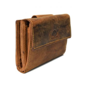 Portofel unisex piele naturala maro antichizat 14 x 10 cm - Vintage -