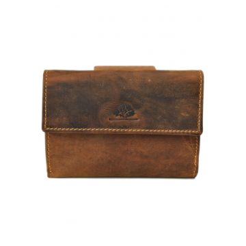 Portofel unisex piele naturala maro antichizat 14 x 10 cm - Vintage -
