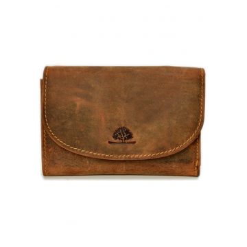 Portofel unisex piele naturala maro antichizat 15 x 11 cm - Vintage -  Maro antichizat