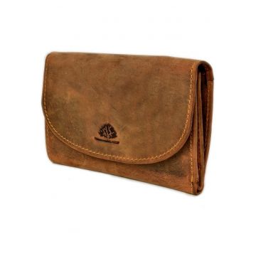 Portofel unisex piele naturala maro antichizat 15 x 11 cm - Vintage -