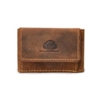 Portofel unisex piele naturala maro antichizat 8.5 x 6 cm - Vintage -  Maro antichizat