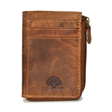 Portofel unisex piele naturala maro antichizat 8 x 10 cm - Vintage -