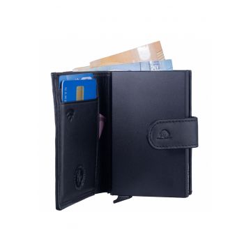 Portofel unisex piele naturala negru 8 x 10 cm - Royal Nappa -