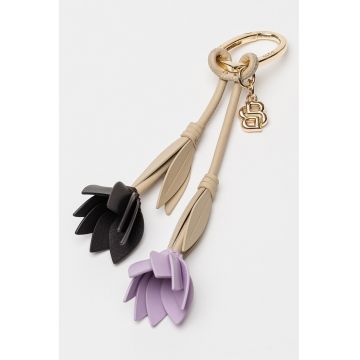 Breloc din piele cu motiv floral - Bej deschis