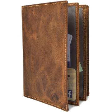 Etui acte unisex piele naturala 12 x 16.5 x 2 cm - Vintage - - Maro antichizat