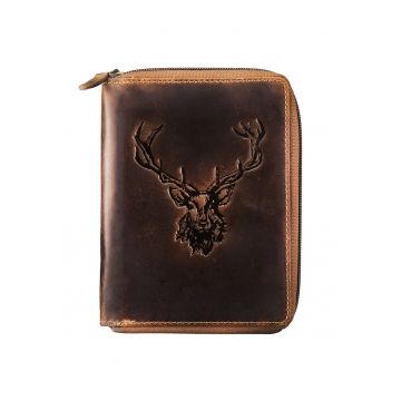 Etui acte unisex piele naturala maro antichizat 13 x 17 cm - Vintage Royal Stag Hirsch -