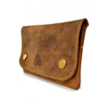 Etui tutun unisex piele naturala maro antichizat 15 x 9 cm - Vintage -
