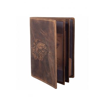 Husa legitimatie unisex piele naturala maro antichizat 12 x 16.5 x 2 cm - Vintage Forelle -