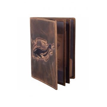 Husa legitimatie unisex piele naturala maro antichizat 12 x 16.5 x 2 cm - Wels -