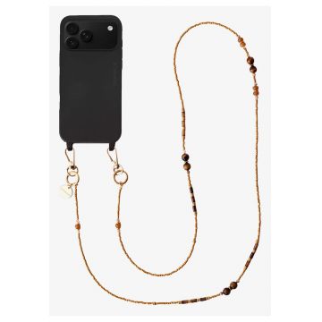 Lant crossbody din pietre naturale pentru telefon - Mocha Glow - 120 cm