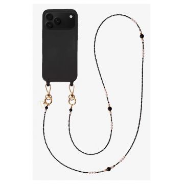 Lant crossbody din pietre naturale pentru telefon - Pearl Noir - 120 cm