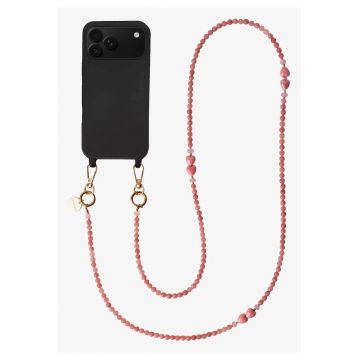 Lant crossbody din pietre naturale pentru telefon - Rosa Suave - 120 cm